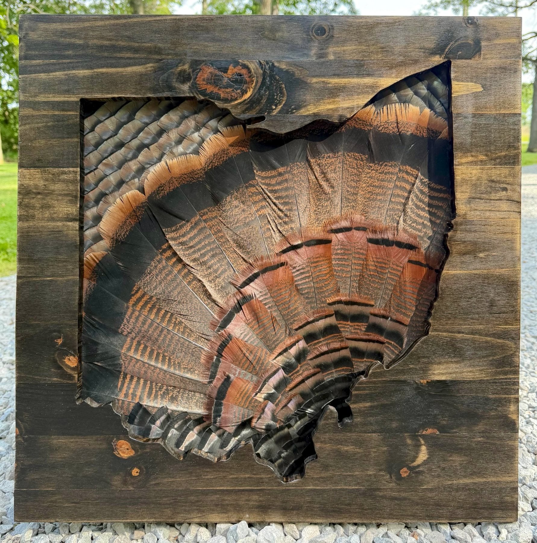 Ohio shaped feather artwork